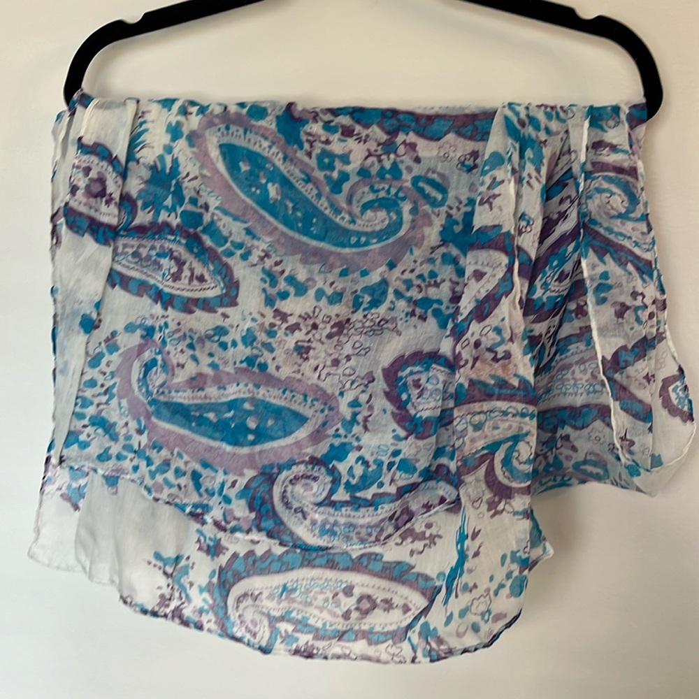 Lightweight blue white and purple scarf